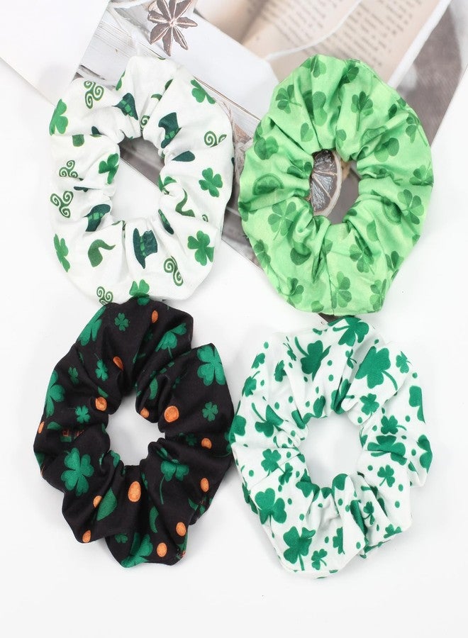 Lonext 4 Pieces St. Patrick's Day Hair Scrunchies Irish Green Shamrock Holiday Elastic Hair Bands - Image 2